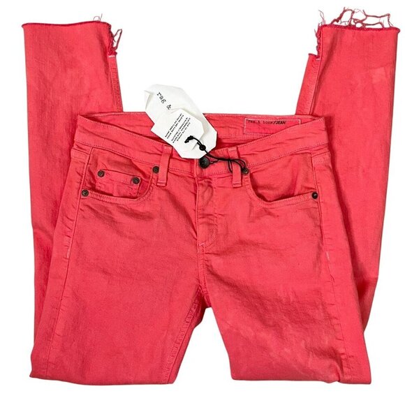 Rag & Bone Dre Capri Distressed Skinny Jeans Custom Dyed Coral Size 25 NEW! - Picture 8 of 13